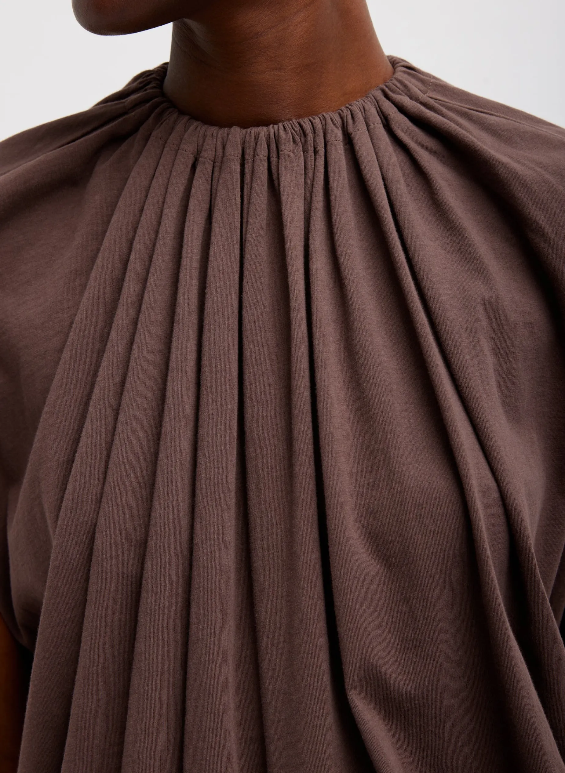 Tops>Tibi T-Shirting Shirred Neck Circular Top Cacao