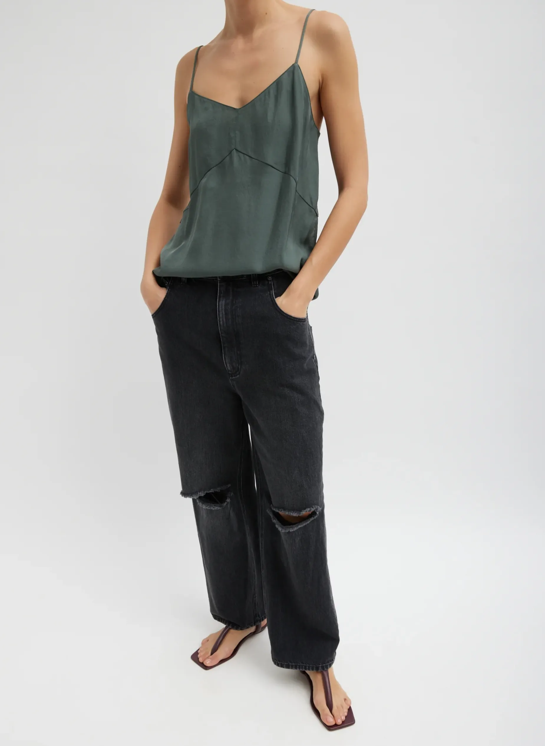 Denim|Pants & Shorts>Tibi Vintage Wash Black Denim Ryder Jean Vintage Black