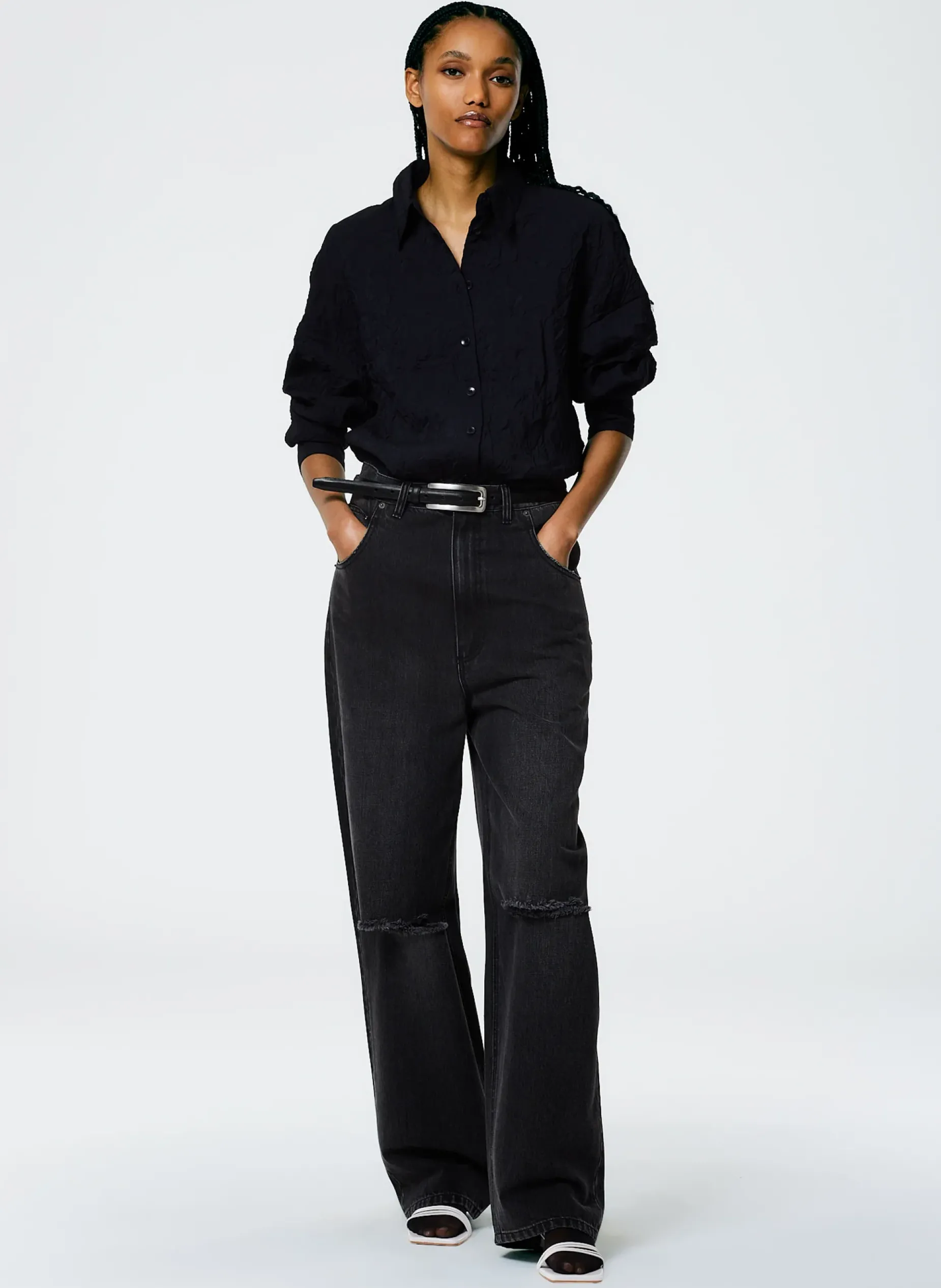 Denim|Pants & Shorts>Tibi Vintage Wash Black Denim Ryder Jean Vintage Black