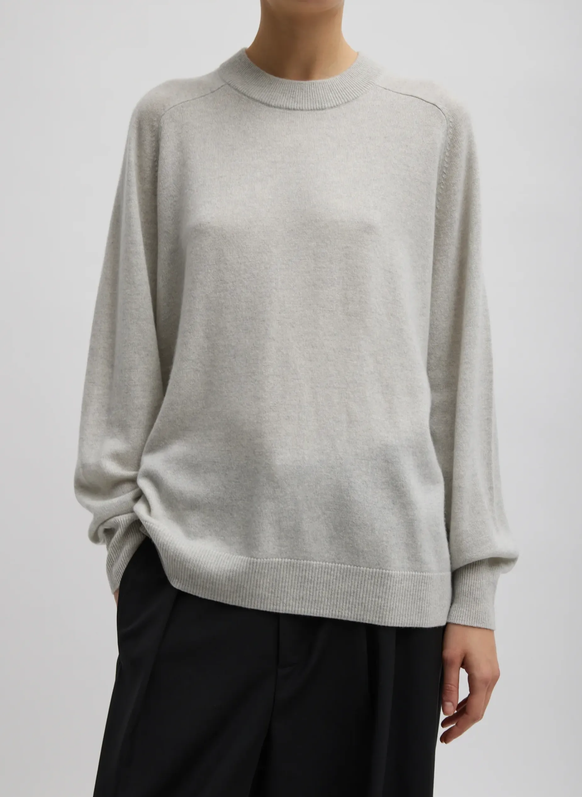 Knitwear & Sweatshirts|Fundamentals - WOFs>Tibi Washable Cashmere Crewneck Sweater Light Heather Grey