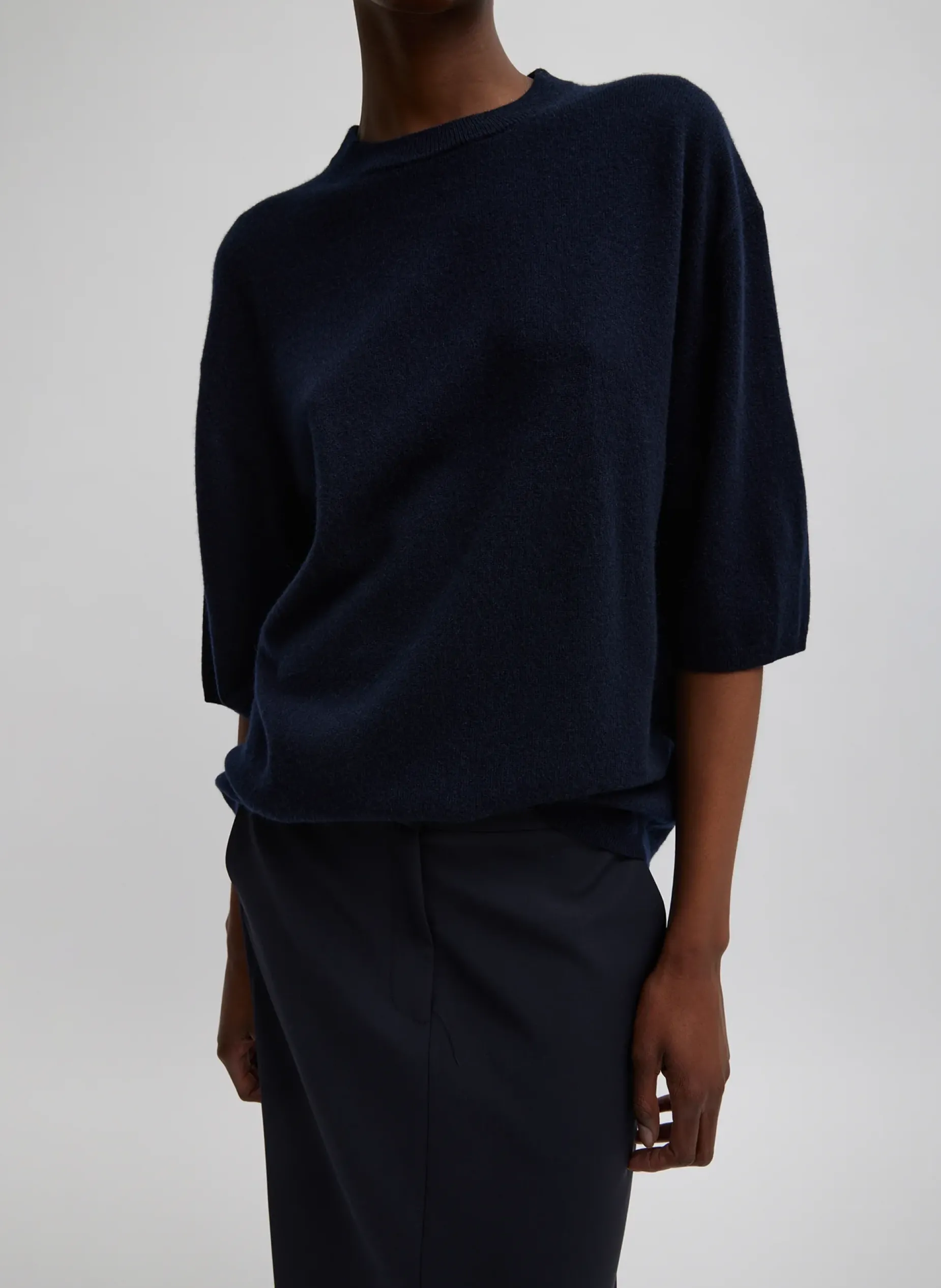 Knitwear & Sweatshirts|Fundamentals - WOFs>Tibi Washable Cashmere Oversized Easy T-Shirt Navy